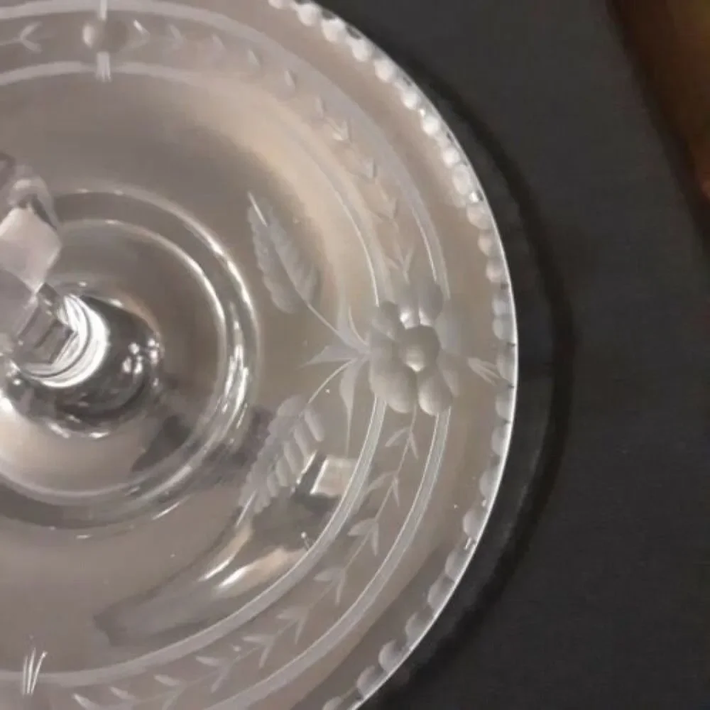Vintage Elegant Depression Glass Tidbit Tray Clear Etched 1920s